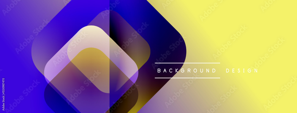 Poster abstract geometric shapes blend vibrant purple, yellow hues. modern design creates dynamic visual ef