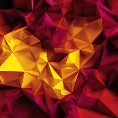 Fototapeta premium Abstract Geometric Background Triangles in Red, Yellow, and Pink with Dramatic Light and Shadow