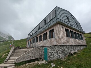 Kaminsk koca mountain hut located on Kamisko sedlo in Logar valley Slovenia serving hikers and...