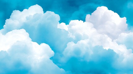 Blue Sky with Puffy White Clouds Peaceful Summer Day Nature Background