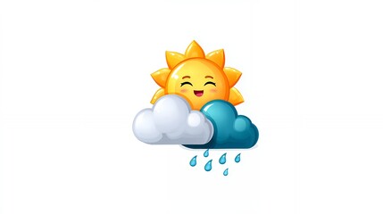 Happy Pixel Art Sun with Rain Clouds