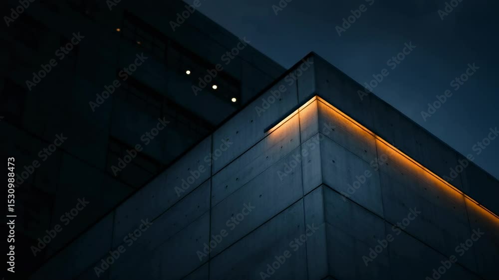Poster modern architecture at dusk featuring a concrete structure with subtle ambient lighting