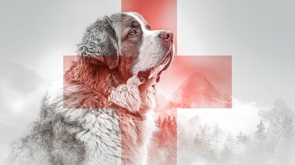 Saint Bernard dog silhouette representing Switzerland with a red and white color scheme reflecting the national flag