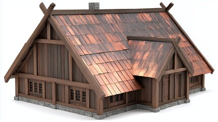 Rustic Wooden House with Copper Roof 3D Render