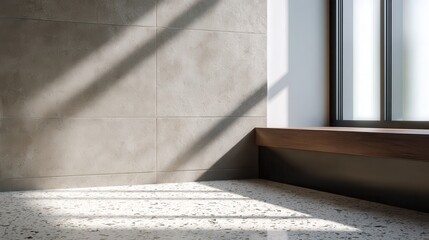 Interior of Bright Sunshine: A well-lit interior showcasing a combination of light and shadow that casts the form of the sun rays, giving a feeling of tranquility and an atmosphere of serenity.