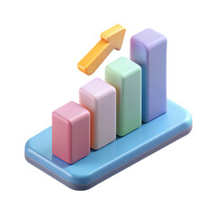 3D Isometric Financial Data Bar Chart with Growth Arrow Icon