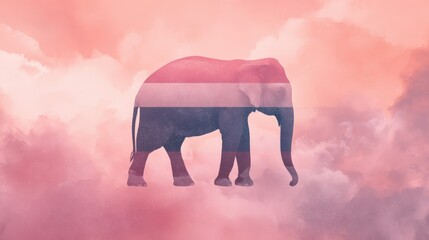 Silhouette of an elephant symbolizing Thailand with colors reflecting the national flag in a cloudy background