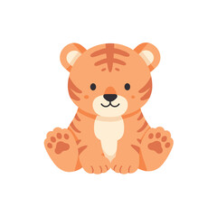 Fototapeta premium Illustration of a cartoon tiger cub's head, chest and paws on a white background
