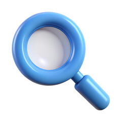 3d blue magnifying glass icon isolated on transparent background
