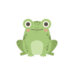 Fototapeta premium Cute cartoon frog with a happy face against a stark white background