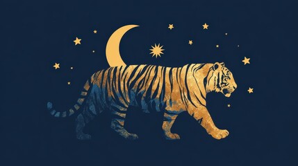 Silhouette of a tiger representing Malaysia with a night sky featuring stars and a moon