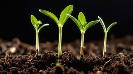 Young Green Seedlings Growing in Rich Soil Nature's Rebirth and New Life