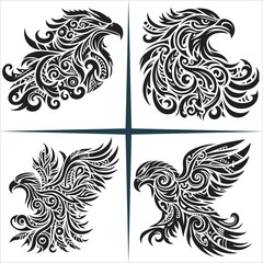 Obraz premium Tribal Eagle Silhouette Vector,eagle in flight vector art illustration,