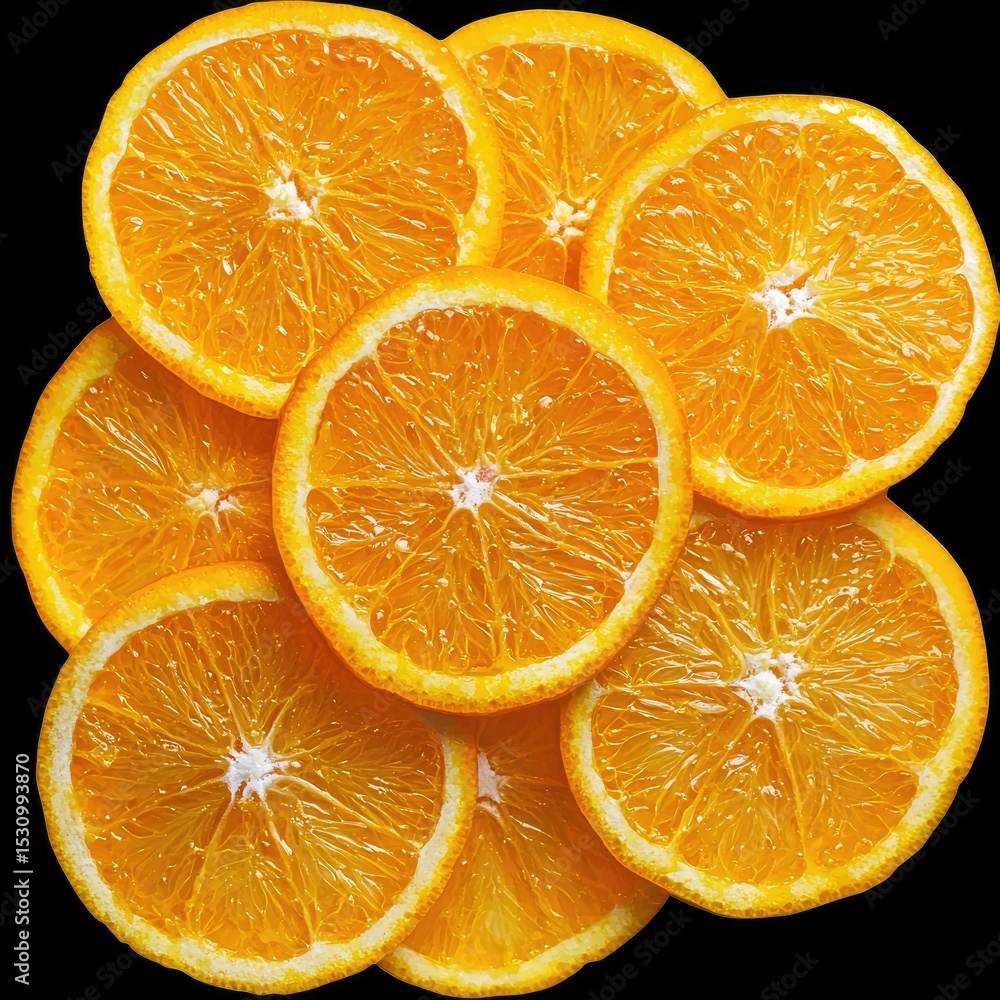 Poster bright orange segments neatly arranged, showcasing their vibrant color and texture, create visually 