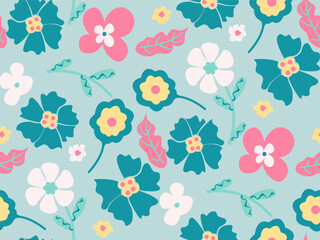 Hand drawn seamless floral pattern, Naive playful flower print for textile, home decor