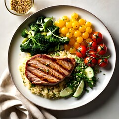 Grilled Tuna Steak with Couscous Healthy Mediterranean Diet Meal Plate