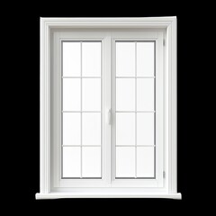 Obraz premium Classic white window frame isolated on clean black background, showcasing modern design with multiple panes, perfect for enhancing any interior space with elegance and style