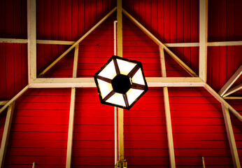 lantern decoration on the ceiling on red background