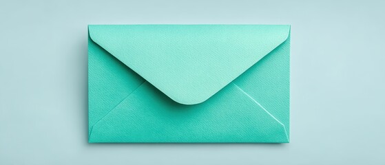 A teal-colored envelope with a textured surface is neatly sealed and placed on a matching teal background.