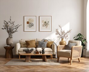 Modern living room design ideas beige sofa wooden coffee table and decor neutral color palette interior design
