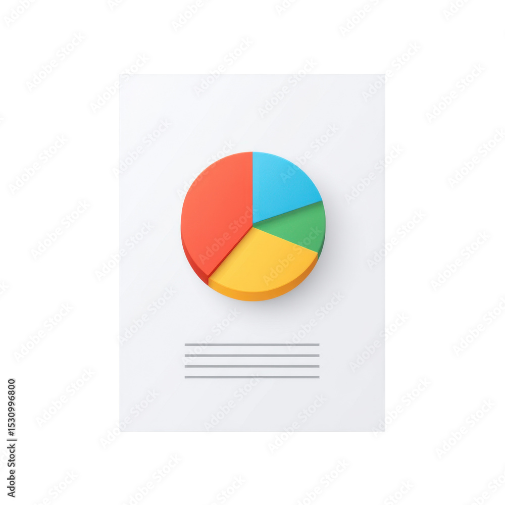 Poster colorful 3d pie chart on document background for business data representation and analyzing visual i