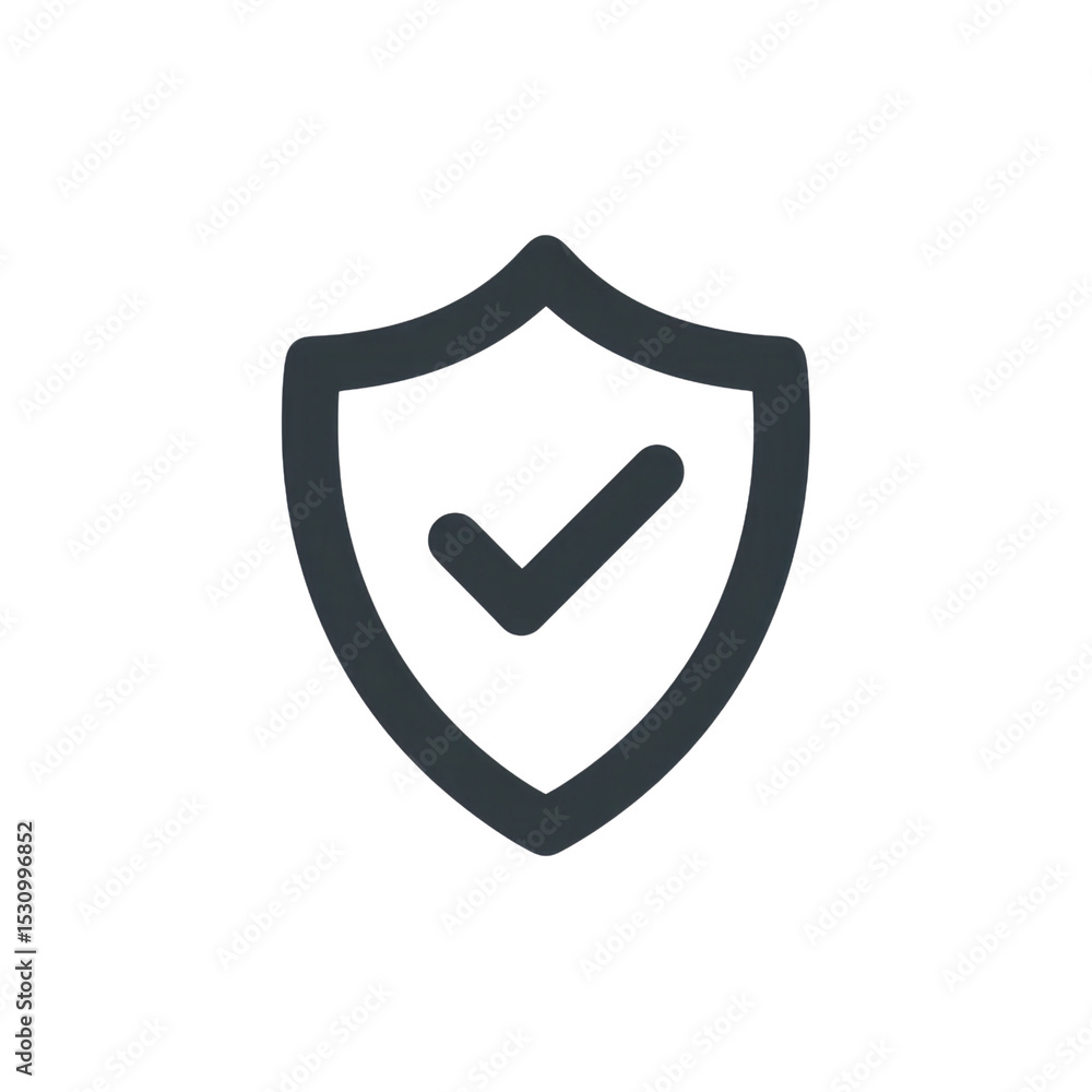 Poster minimalist icon of a shield with a checkmark representing security and protection concept in dark co