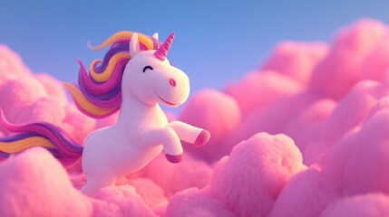 Magical Unicorn Soaring Through Cotton Candy Clouds