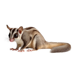 Fototapeta premium A sugar glider with big eyes and a long tail sitting against a black background looking forward