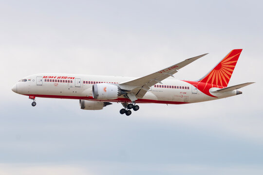Air India Boeing 787-8 VT-ANB landing in Frankfurt. The aircraft was involved in an accident in Ahmedabad on June 12, 2025. Photo taken in July 2024, Frankfurt, Germany.