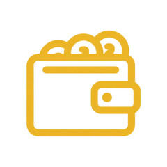 Yellow Wallet Icon with Coins Inside Depicting Personal Finance and Savings Concept in Modern Design Style Transparent background or png