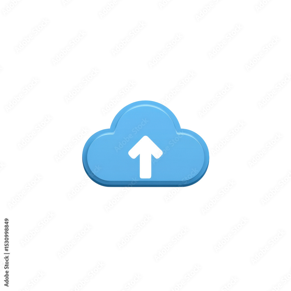 Poster cloud icon graphic representing digital upload process with arrow symbolizing data transfer and conn