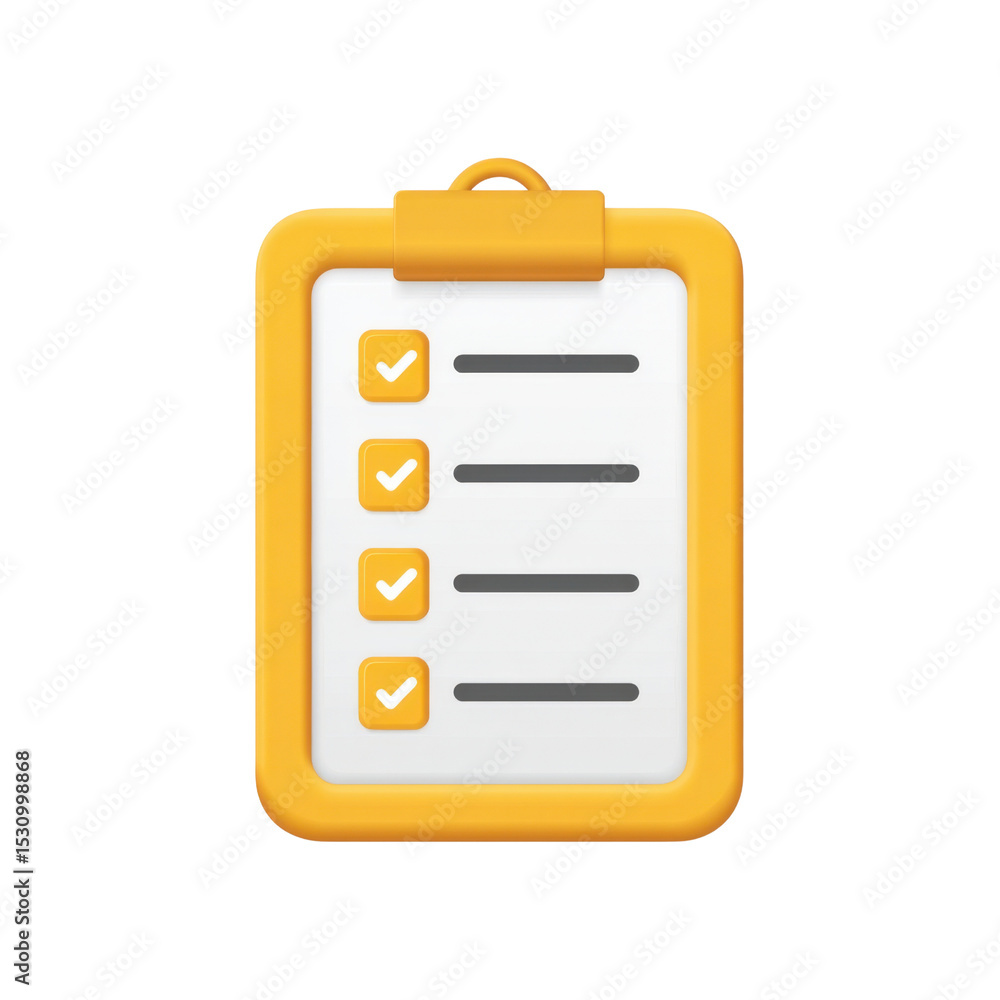Poster yellow clipboard with checkboxes displaying completed tasks on white background for organizational t