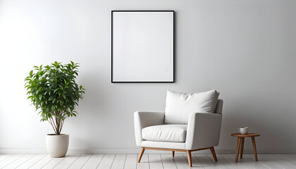 empty room with window and green plant  in sofa a generative ai.