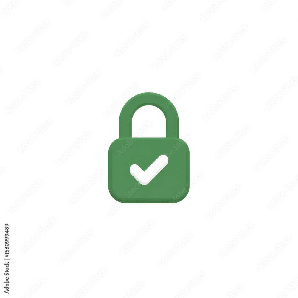 Poster green lock icon with check mark indicating security and safety in digital contexts and online transa