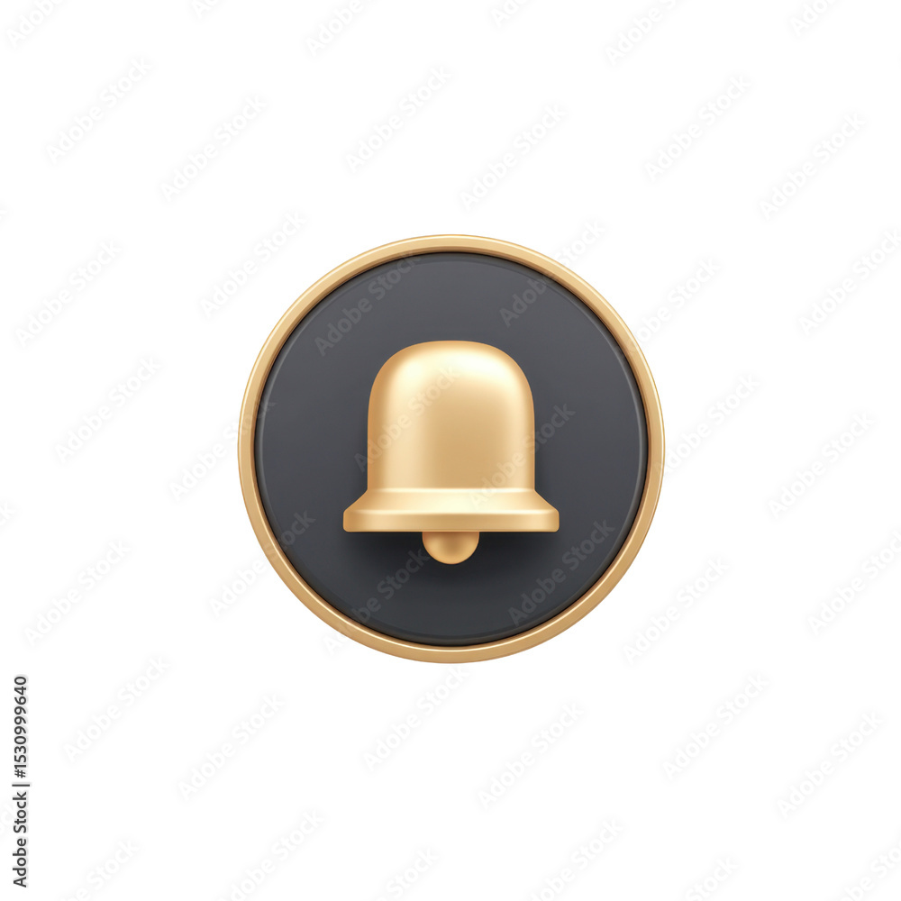 Poster golden notification bell icon on dark background signaling alerts and messages for digital communica