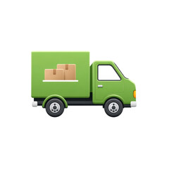 Green Delivery Truck with Open Back and Boxes for Logistics and Shipping Concept Transparent background or png