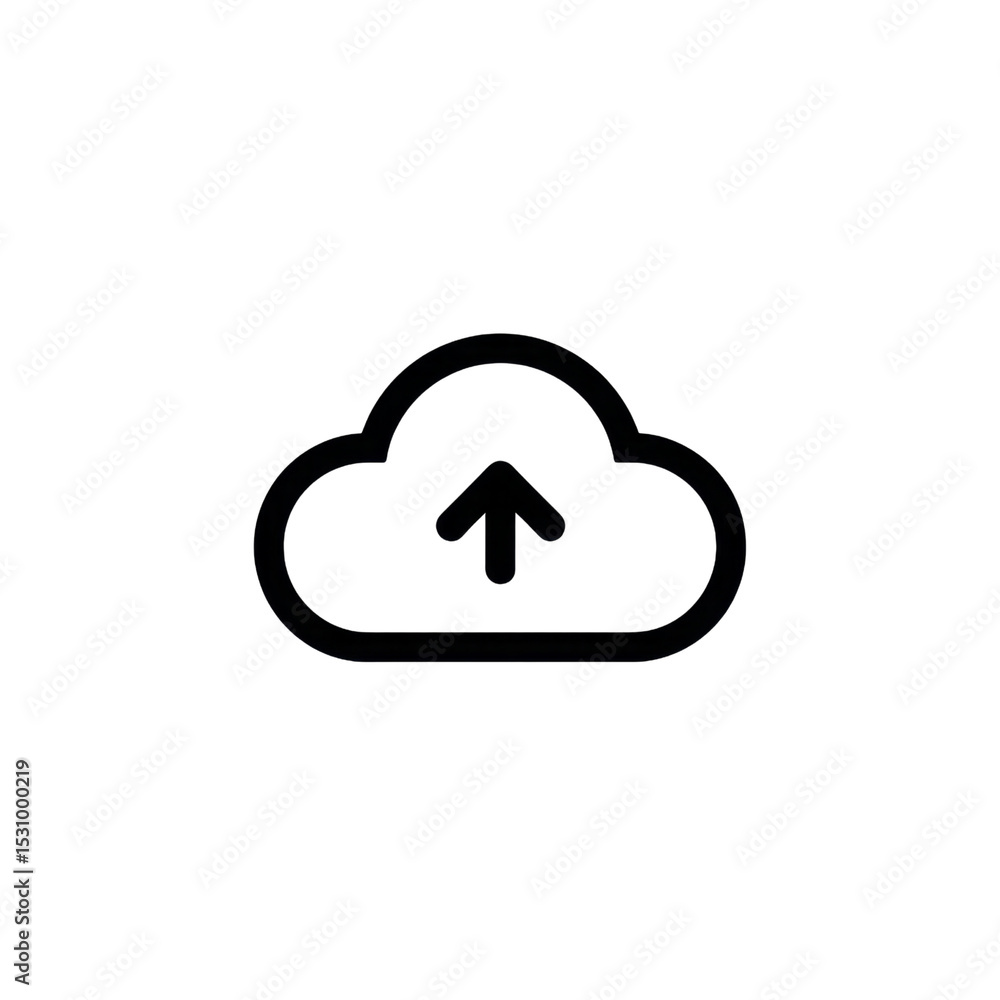 Poster cloud icon with arrow for upload indicating data transfer in digital technology environment transpar