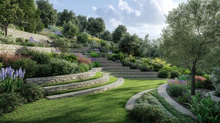 Serene Hillside Garden Design: A Landscaped Oasis