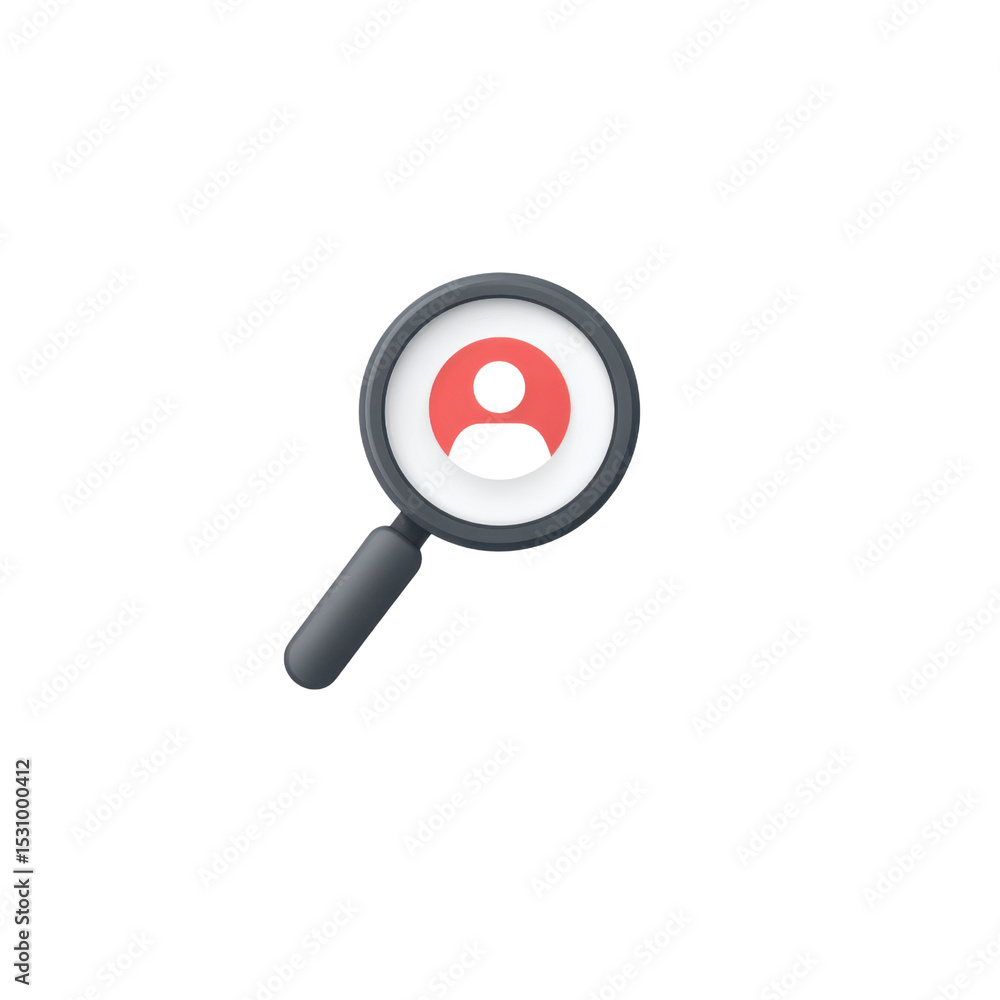 Poster magnifying glass with a focus on user profile symbolizing search for personal information and connec