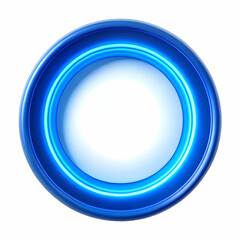 Bright Blue Circular Light Neon Glowing Ring Isolated White Background