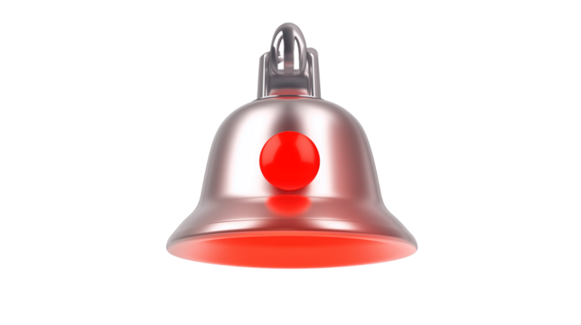 3D notification bell with red alert dot, social media alert concept, transparent background, PNG