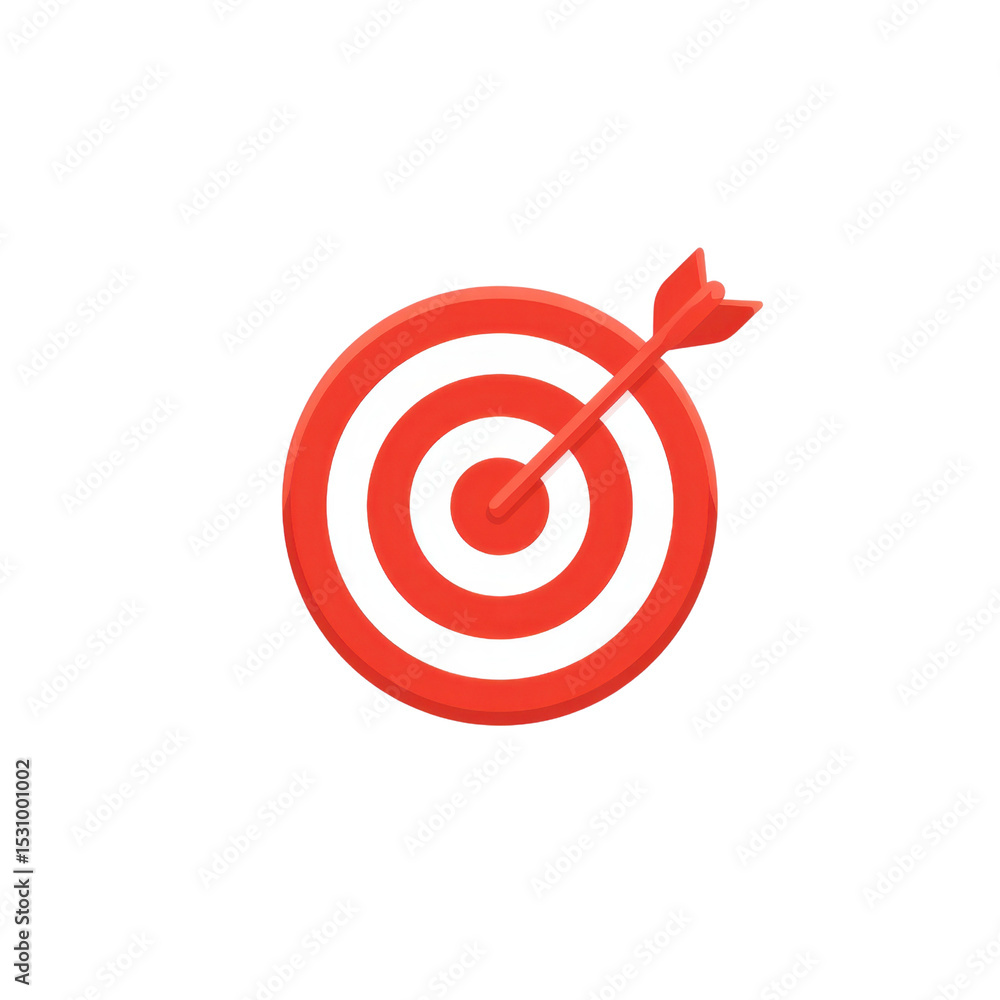 Poster red target icon with a single arrow hitting the center, symbolizing goals and achievements in a mini