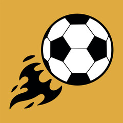 Obraz premium Flaming Soccer Ball Vector Icon – Black and White Football on Yellow Background, football, soccer, ball, flames, fire, sport
