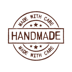 Round rubber stamp with text handmade and made with care. Isolated vector illustration.