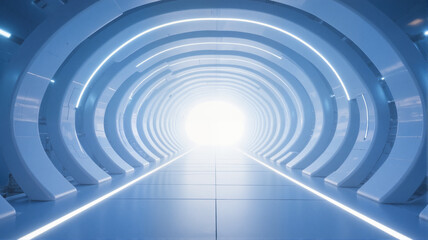 Obraz premium A futuristic corridor with blue neon lights