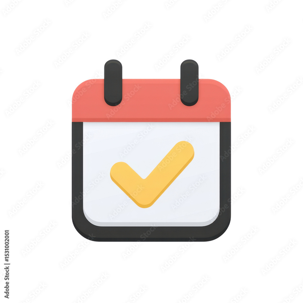 Poster colorful calendar icon with checkmark symbol for scheduling and planning applications transparent ba