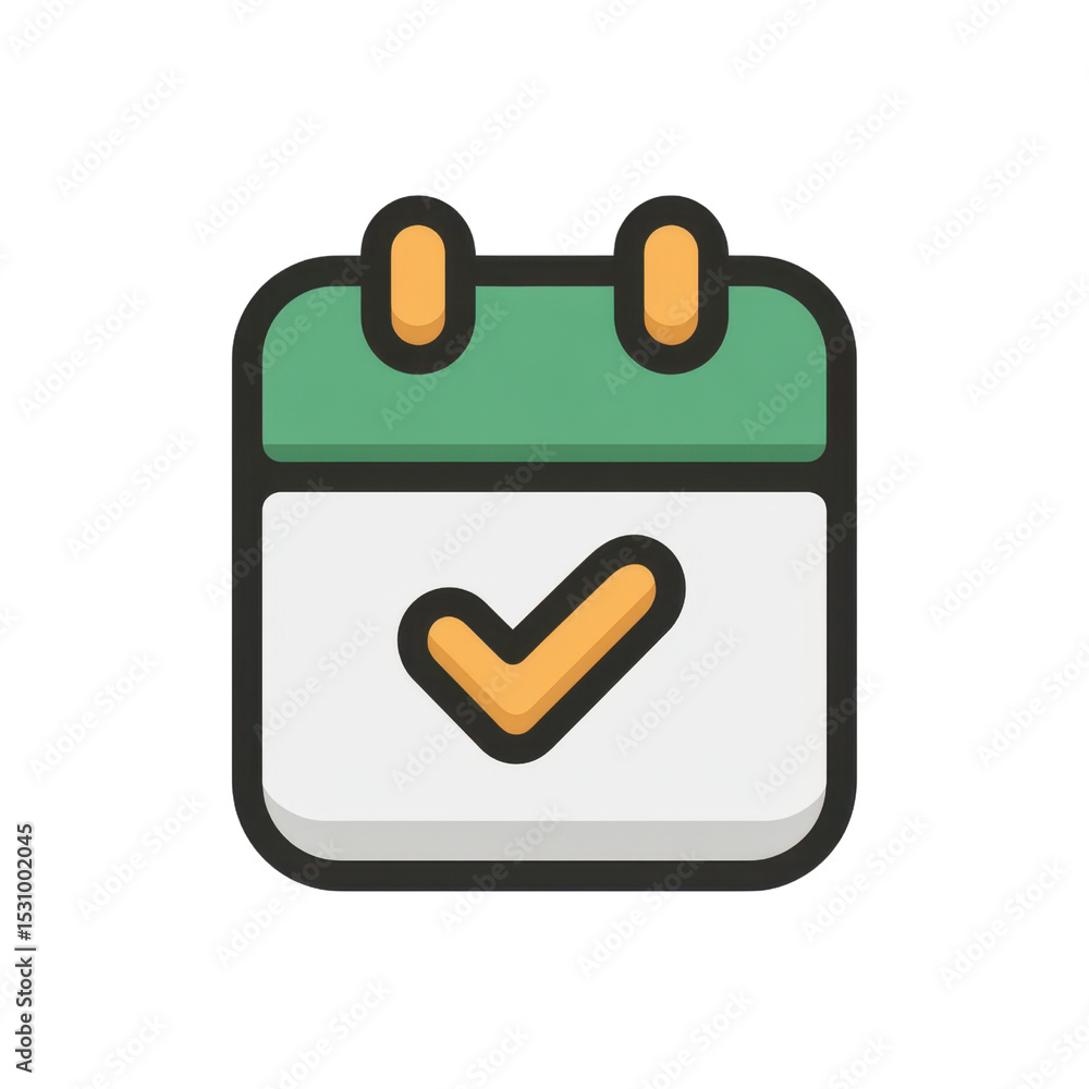 Poster colorful calendar icon with checkmark symbol representing scheduled events and completed tasks trans