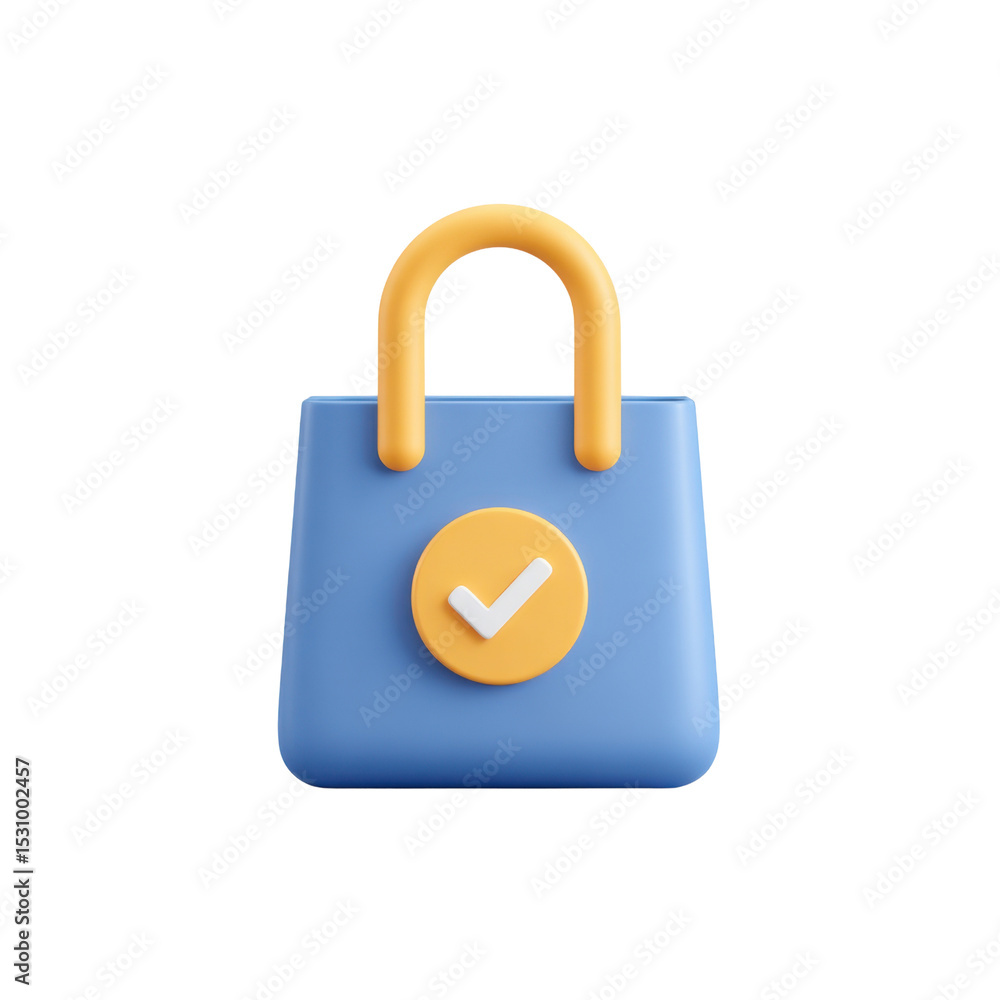 Poster 3d render of a colorful padlock with checkmark symbolizing security and trust in digital transaction
