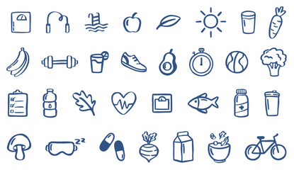 healthy lifestyle doodle icon - hand drawn illustration set © gurlinthetri