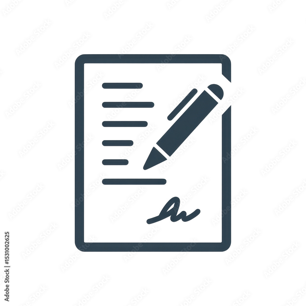 Poster simple and elegant design of a document icon with a pen illustrating writing and note taking on a cl